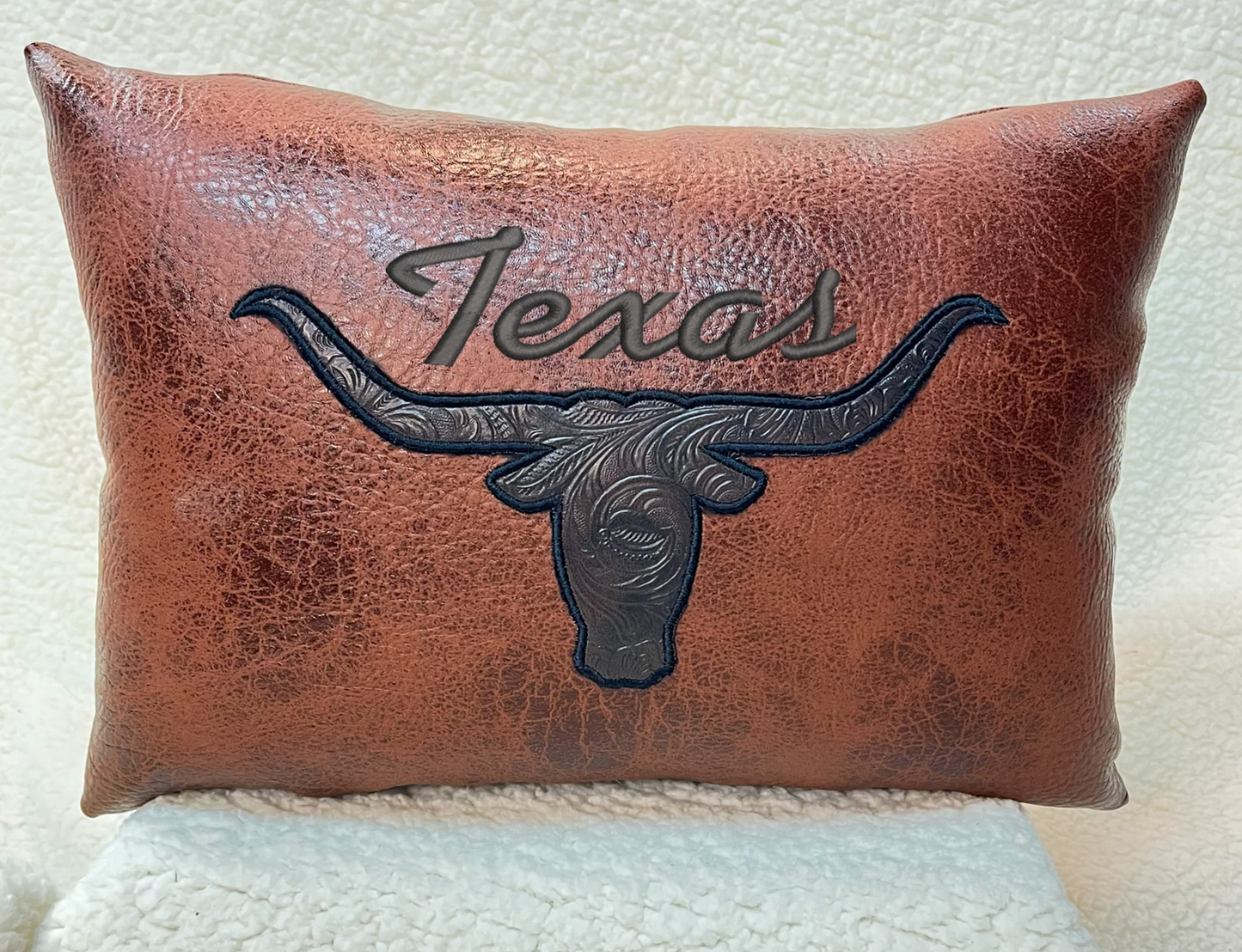 Texas Longhorn leather pillow gift for western ranch and cabin pillow