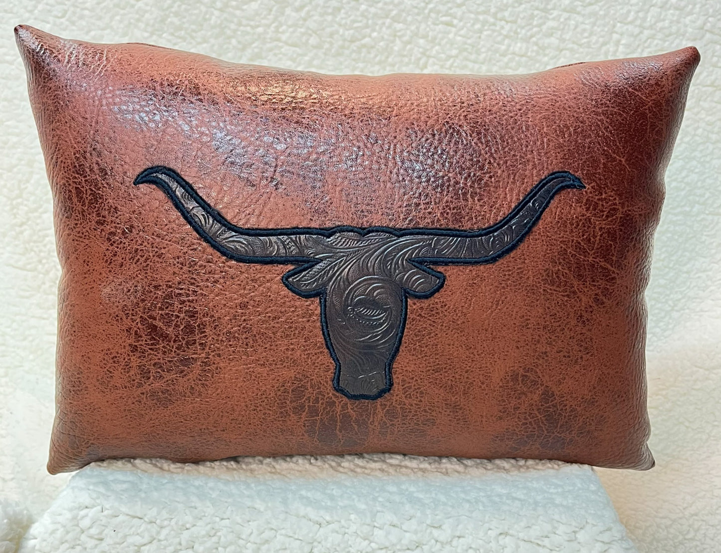 Texas Longhorn leather pillow gift for western ranch and cabin pillow