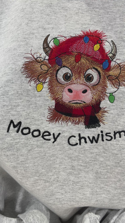Embroidered Highland Cow Christmas Sweatshirt – Mooey Chwismas