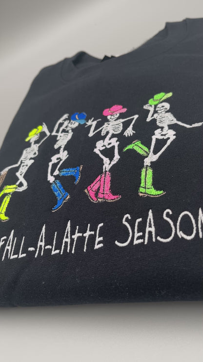 Embroidered Western Fall Sweatshirt, Fa-La-Latte Season