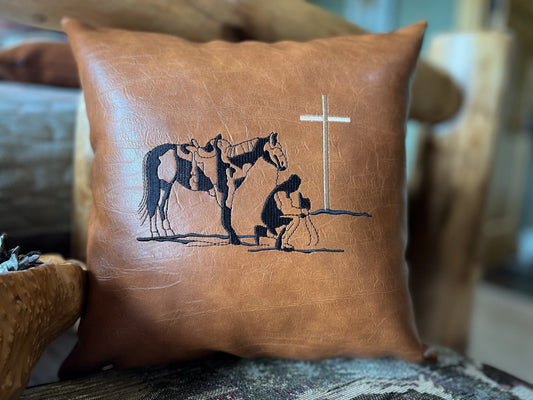 Handmade western leather lumbar pillow