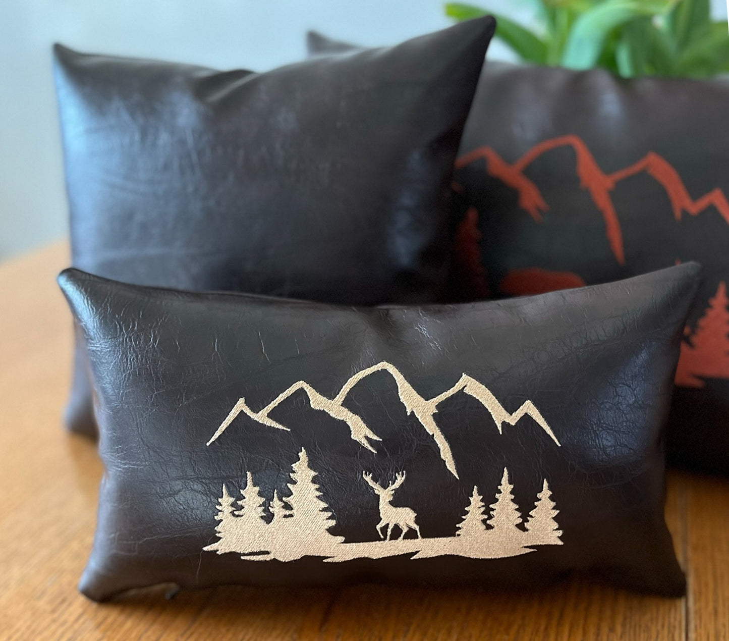 Leather deer pillow, lodge and cabin decor - Chocolate leather