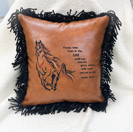 Leather pillow, western chic accent décor