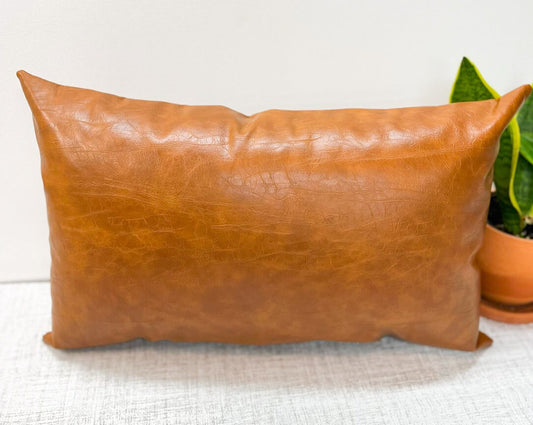 Faux leather pillow, designer pillow, lumbar pillow 20x12, cabin decor, RV decor
