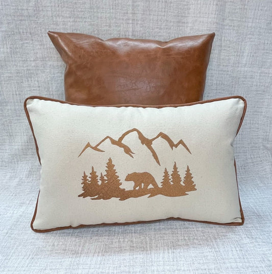 Embroidered bear mountain lodge pillow rustic cabin décor 20x12 lumbar pillow